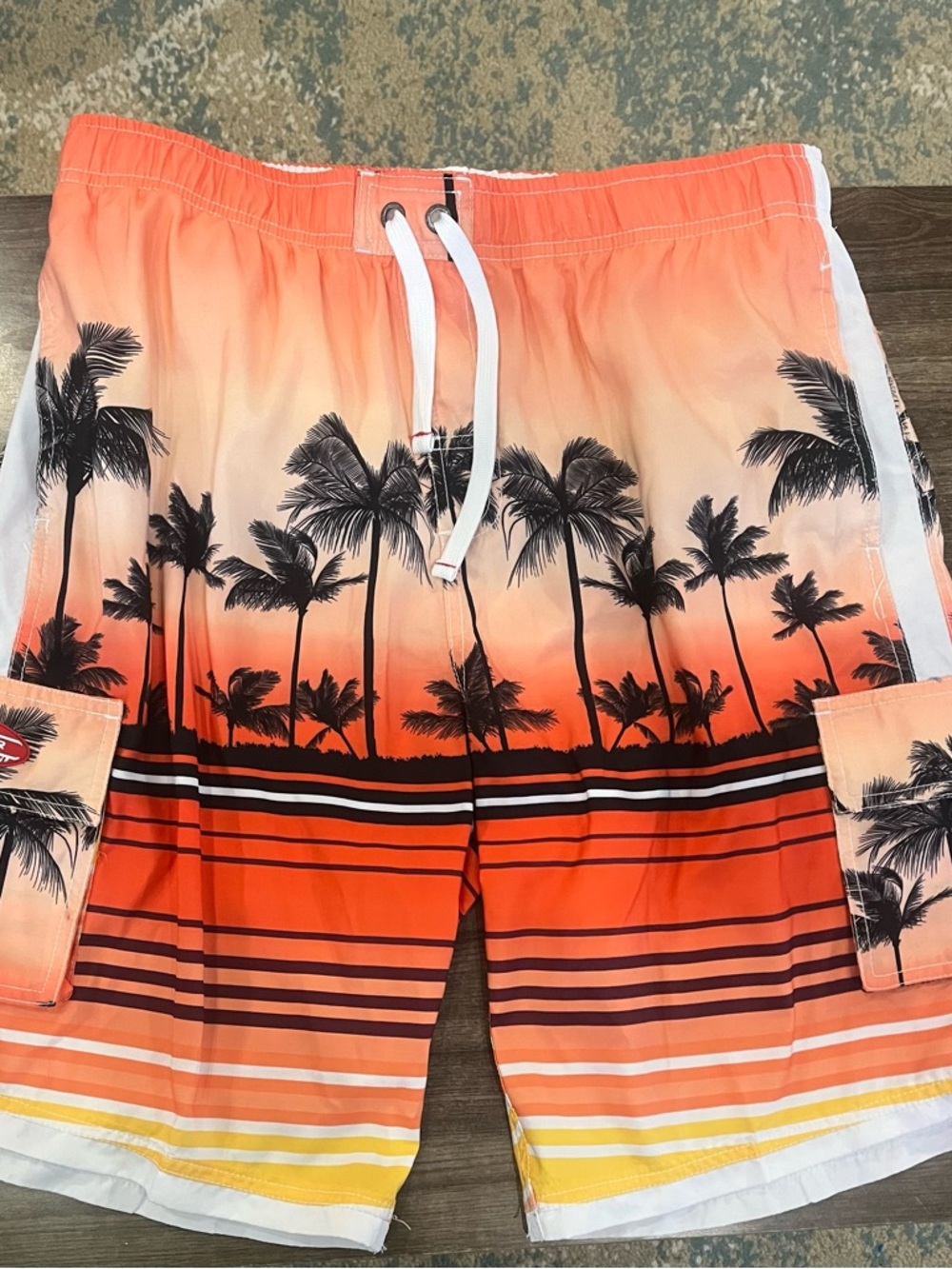Ingear Orange Gradient Palm-Print Swim Board Shorts